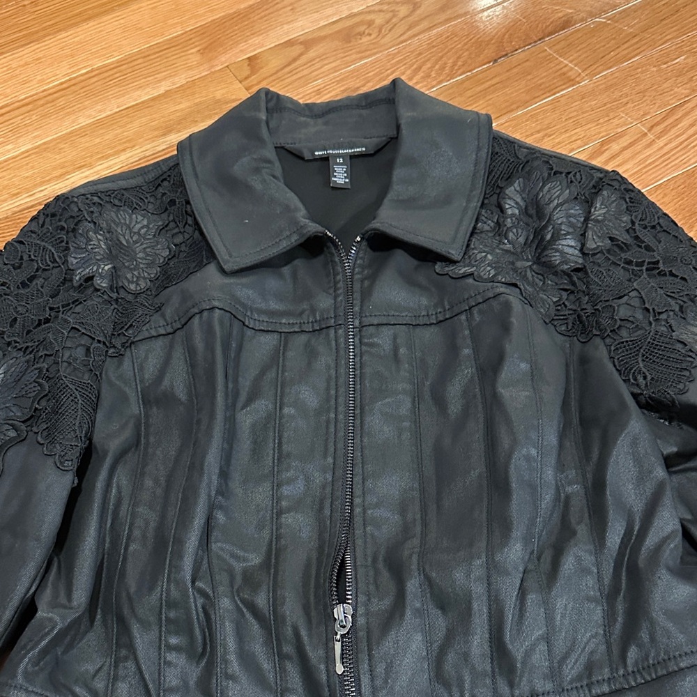 WHBM Faux Leather Lace Accent Zip-Front Women's Jacket - Picture 2 of 10